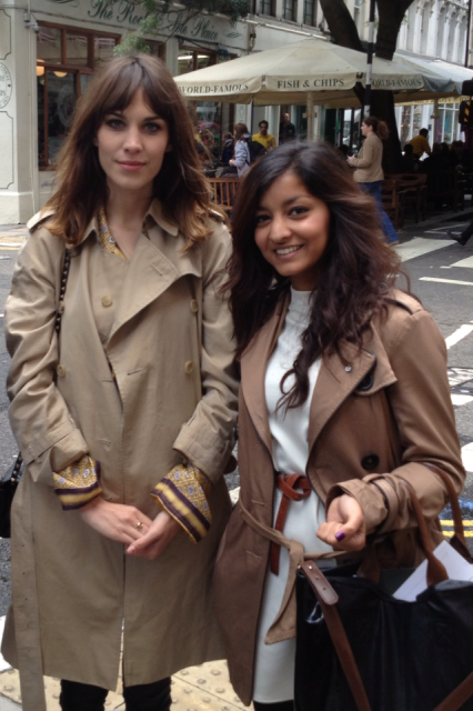 Meeting Alexa Chung in our matching trench coats! 