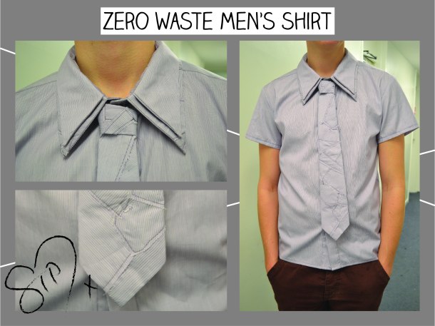 Zero-Waste Shirt design with Double Collar and Patchwork Tie